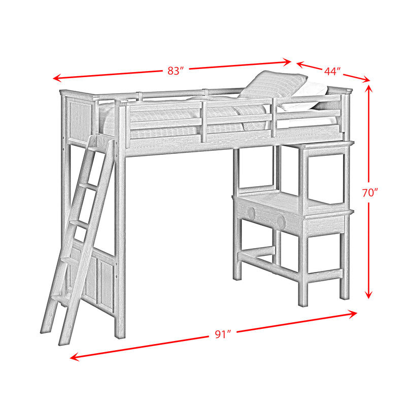 Hampton Kids Loft with Ladder and Desk with Speaker Bedroom Set
