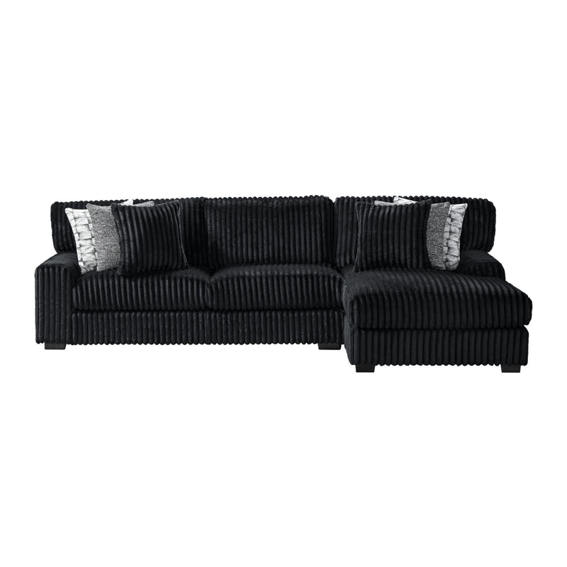 Nightfall RHF Chaise in Grand Cord Black with 2 self Pillows 20"