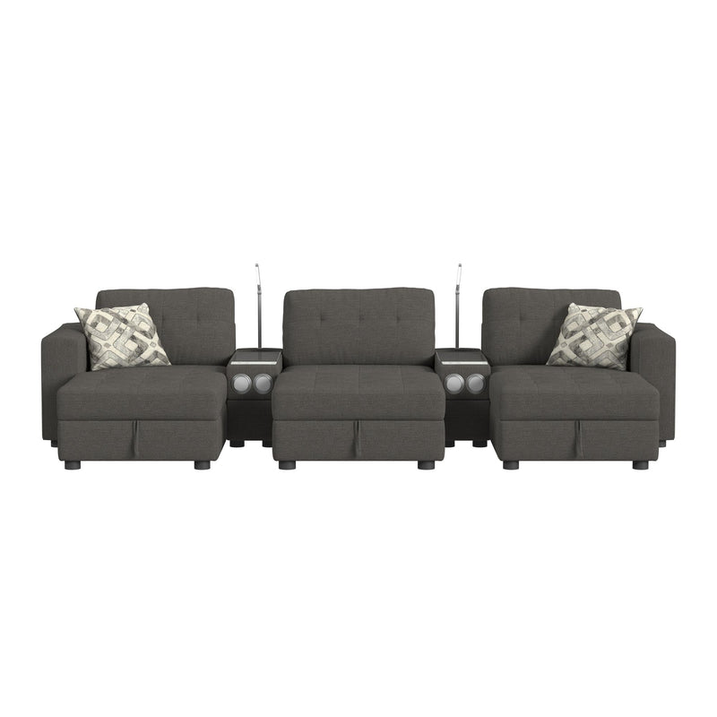 Options One 8PC Living Room Set in Palmer Plus Ash with Media Console