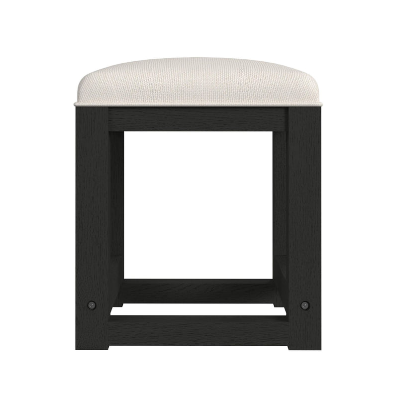 Ridgemont Dressing Stool with White Fabric in Black with Grain
