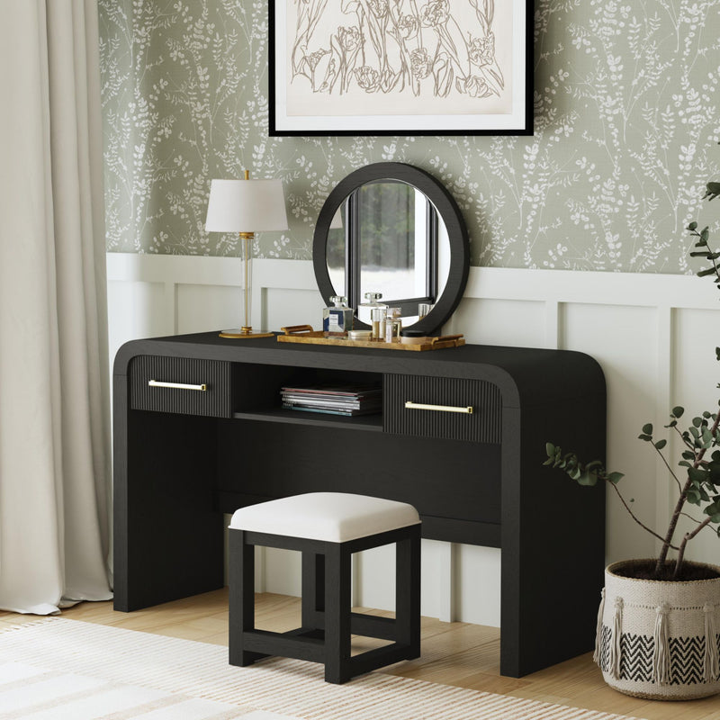 Ridgemont Dressing Table and Mirror in Black with Grain