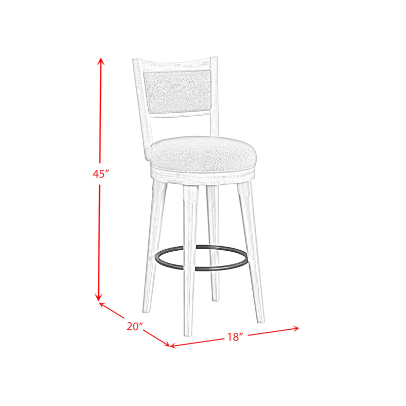 Rogen Rustic Swivel Bar Stool with Grey Fabric in Rustic White (2 Per Carton)