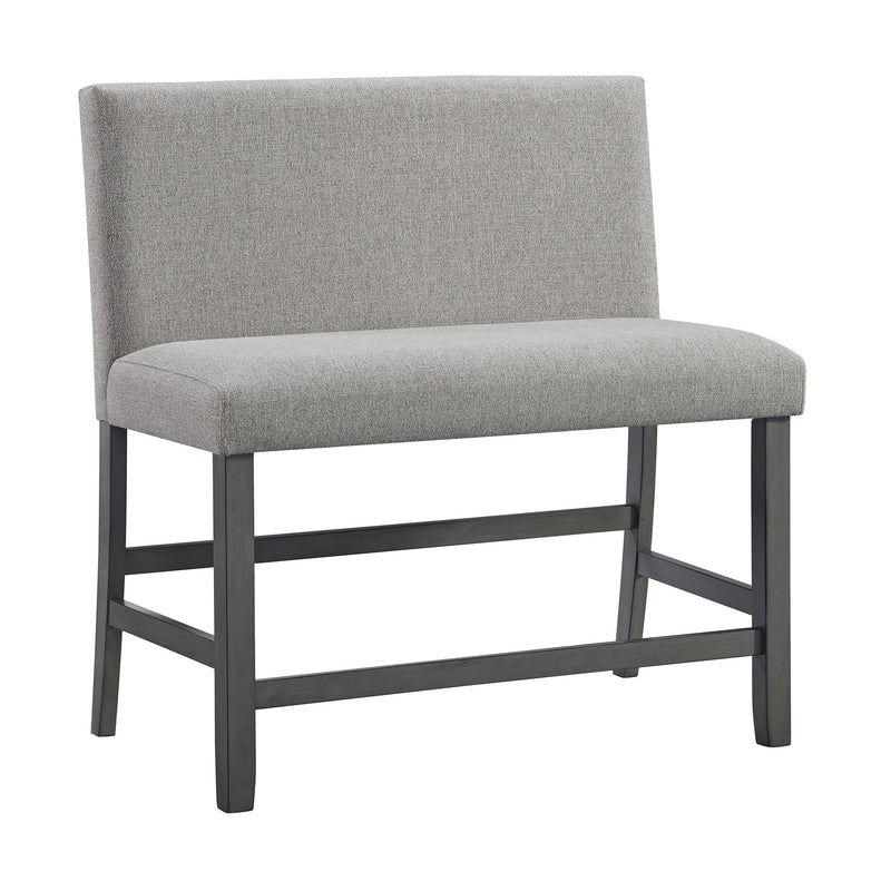 Seneca Counter Bench with Upholstered Back and Grey Fabric