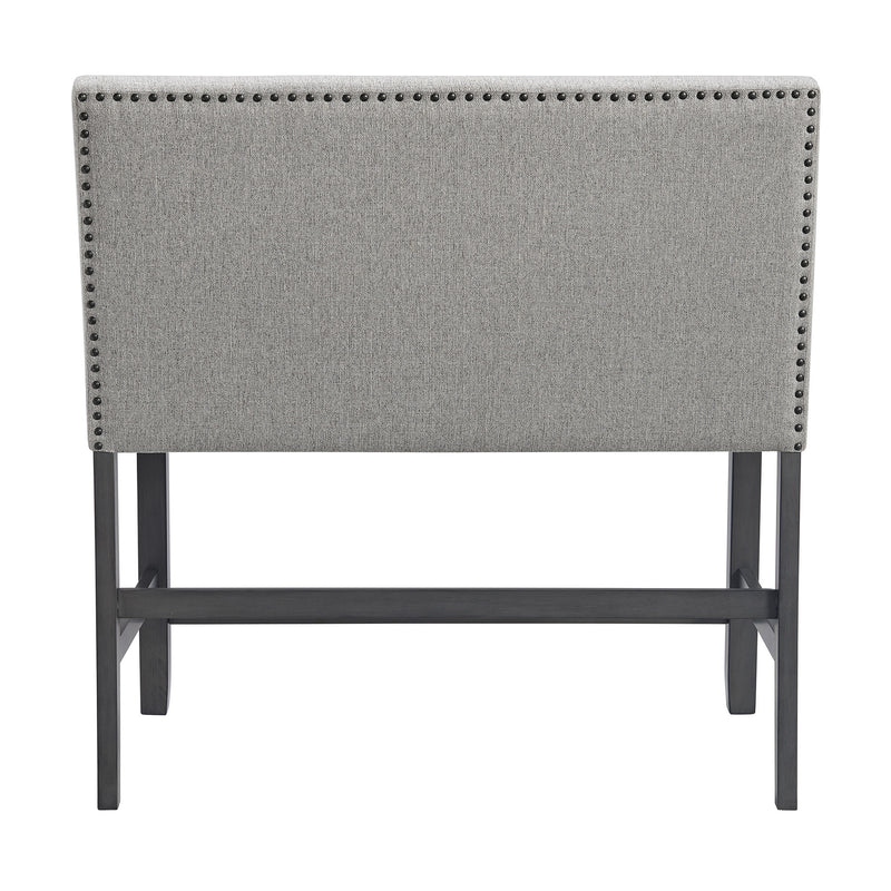 Seneca Counter Bench with Upholstered Back and Grey Fabric
