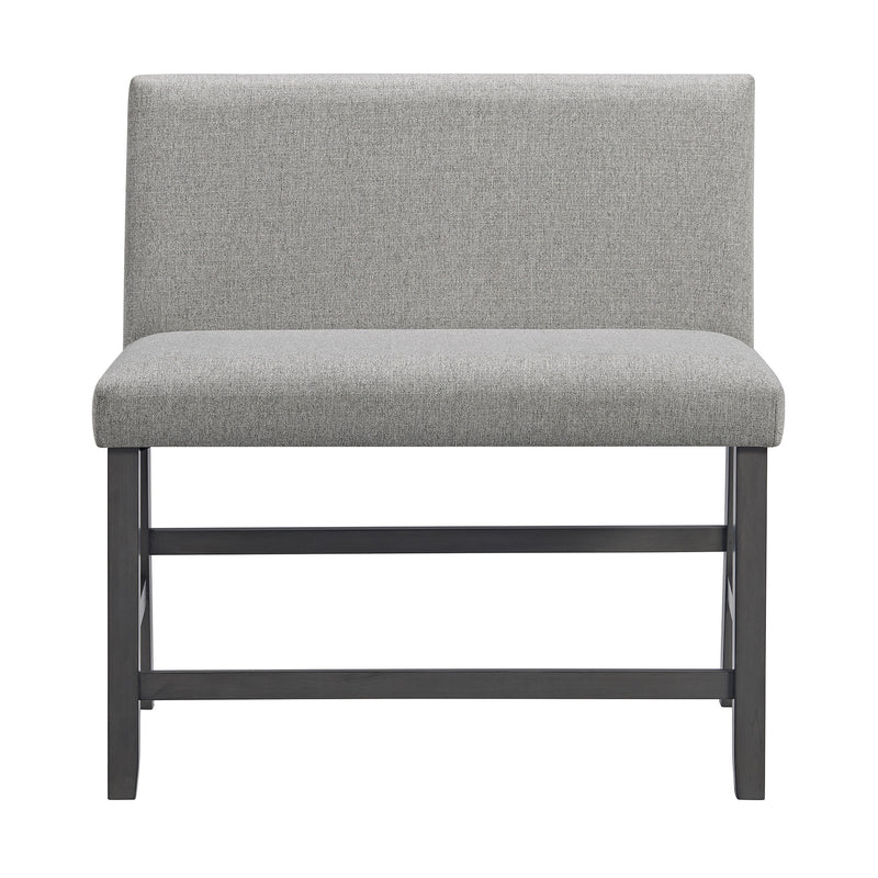 Seneca Counter Bench with Upholstered Back and Grey Fabric