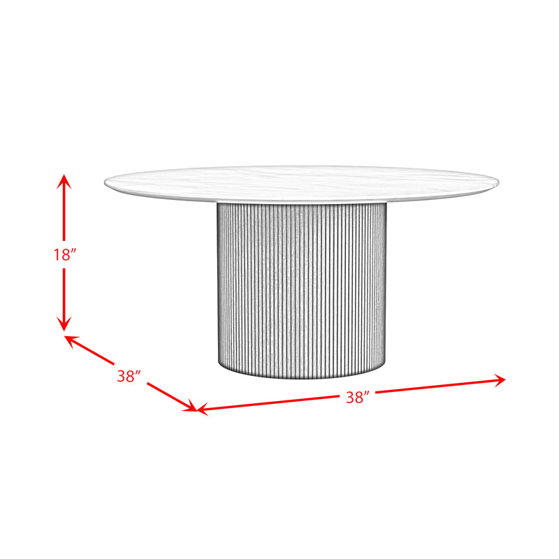 Sylvie Round Coffee Table with White Faux Marble Top and Base in Dark Brown