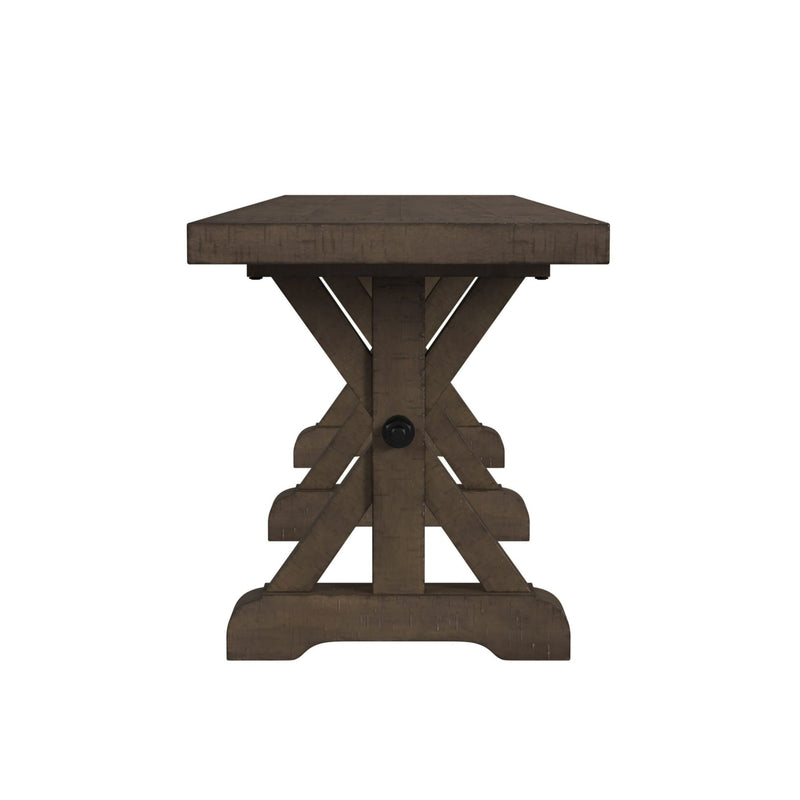 Yellowstone Dining Bench with Metal Bar cross in Medium Brown