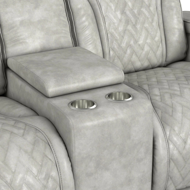 Prime Time P3 3PC Living Room Set with 7 Colors LED in Leather Gel Light Grey-Sofa, Loveseat & Recliner
