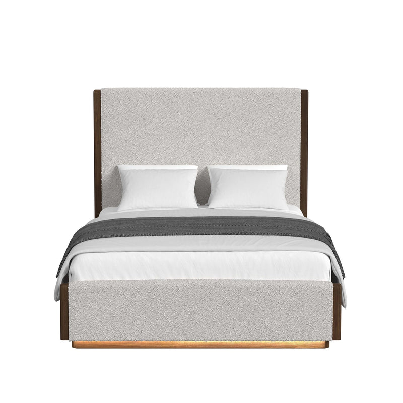 Brisbane UPH Bed with Boucle Beige and LED in Brown