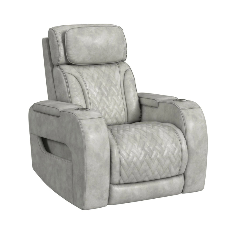 Prime Time P3 Recliner with 7 Colors LED, Cup Holders and Wireless Charger Controller in Leather Gel Light Grey