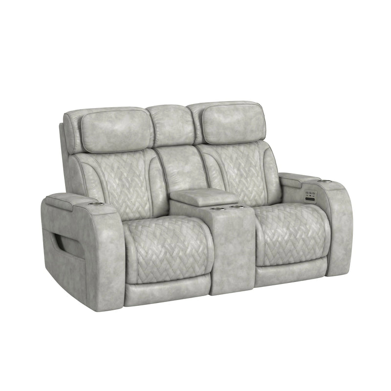 Prime Time P3 3PC Living Room Set with 7 Colors LED in Leather Gel Light Grey-Sofa, Loveseat & Recliner