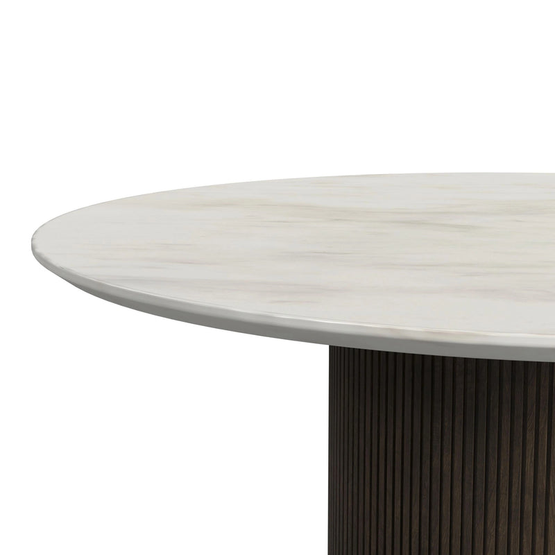 Sylvie Round End Table with White Faux Marble Top and Base