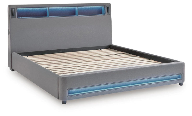 Cayberry King Upholstered Bed with Wireless Audio