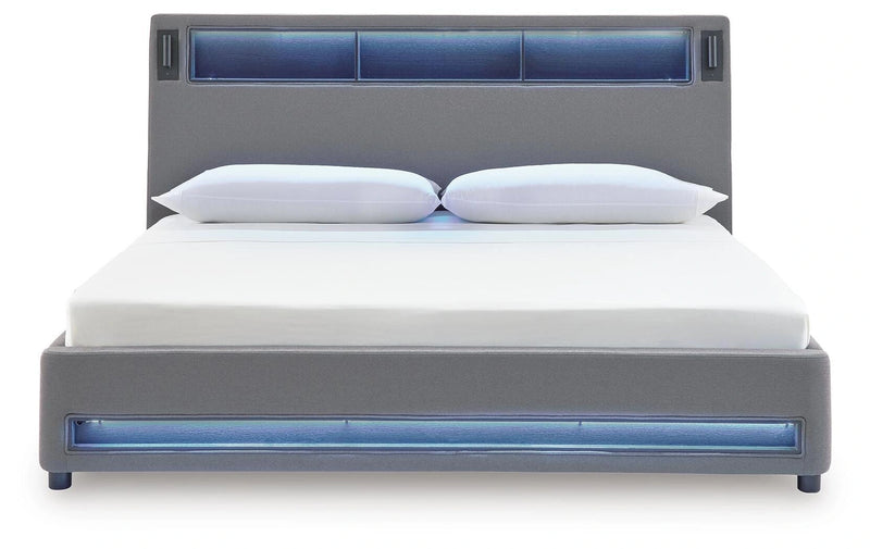 Cayberry King Upholstered Bed with Wireless Audio