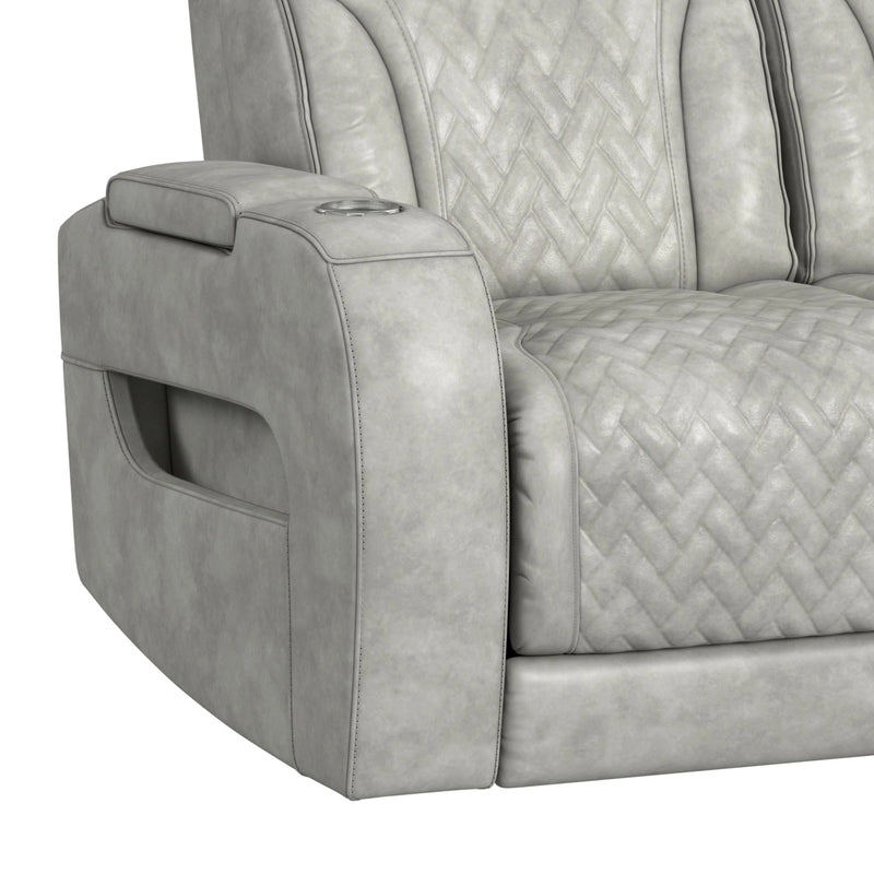 Prime Time P3 3PC Living Room Set with 7 Colors LED in Leather Gel Light Grey-Sofa, Loveseat & Recliner