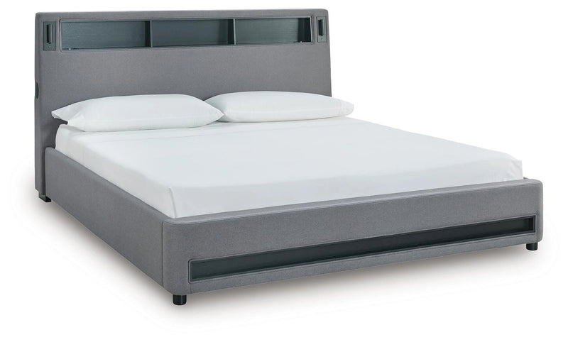 Cayberry King Upholstered Bed with Wireless Audio
