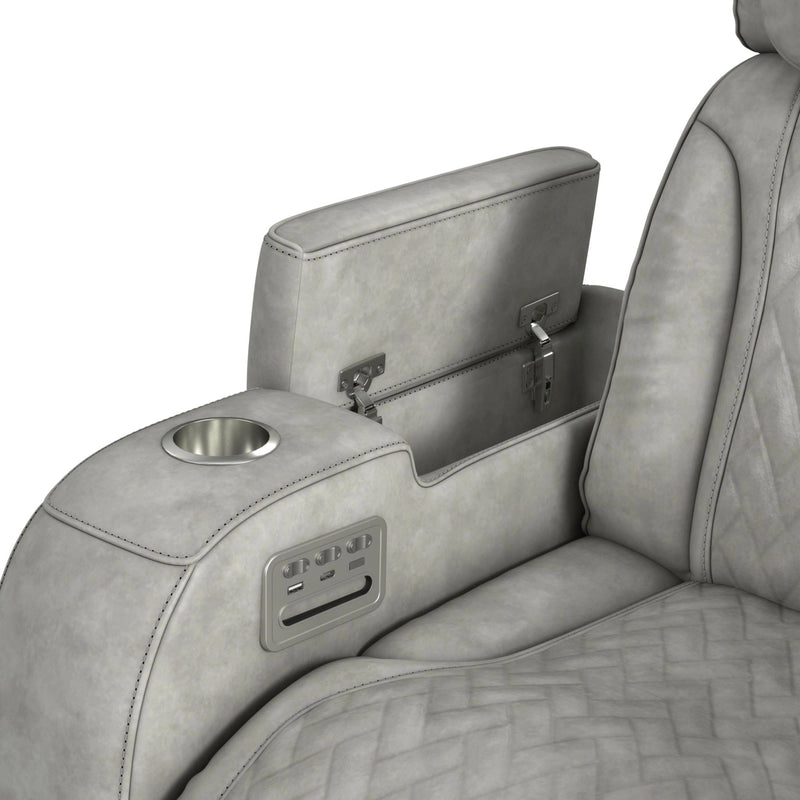 Prime Time P3 Recliner with 7 Colors LED, Cup Holders and Wireless Charger Controller in Leather Gel Light Grey