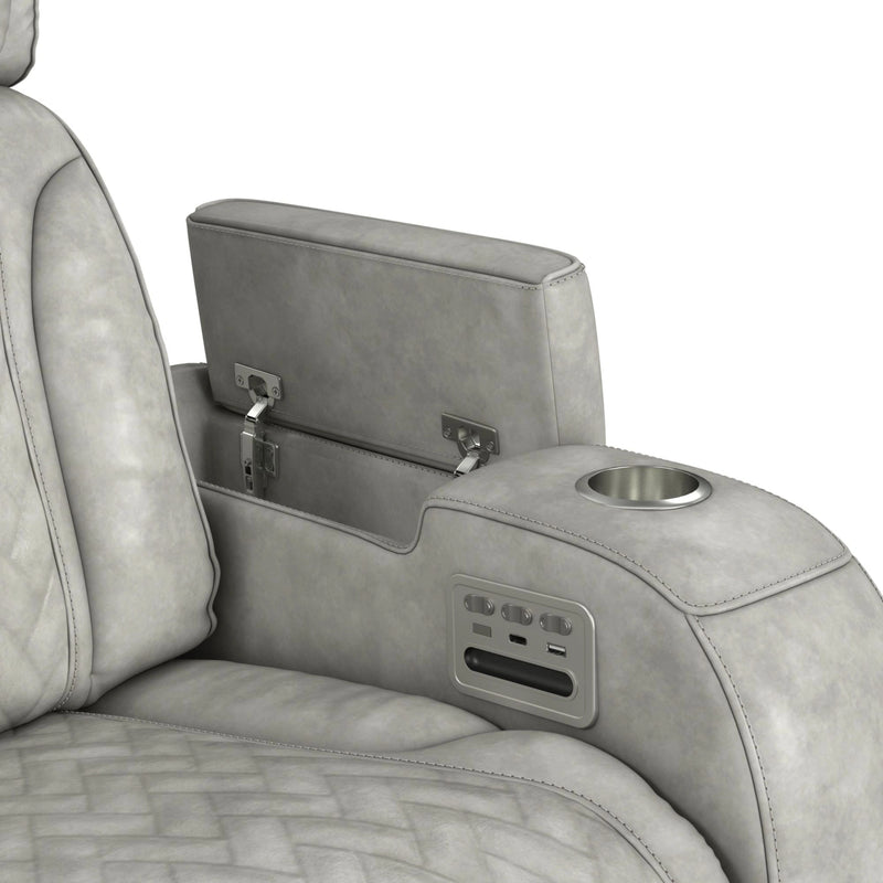 Prime Time P3 3PC Living Room Set with 7 Colors LED in Leather Gel Light Grey-Sofa, Loveseat & Recliner