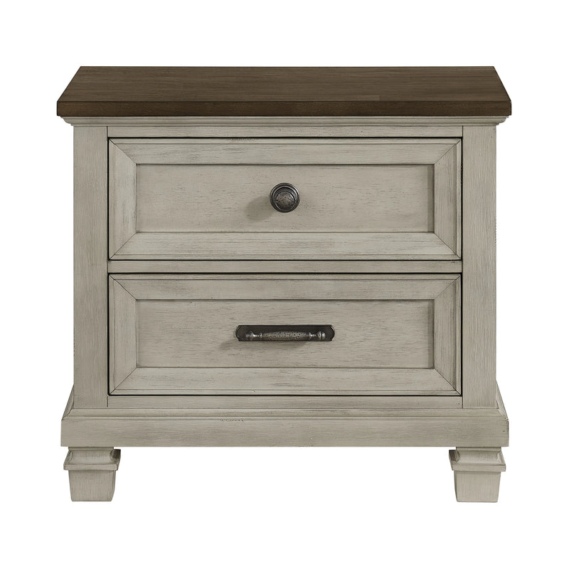 Farmington 2-Drawer Nightstand with USB in Medium Brown and Washed Stone