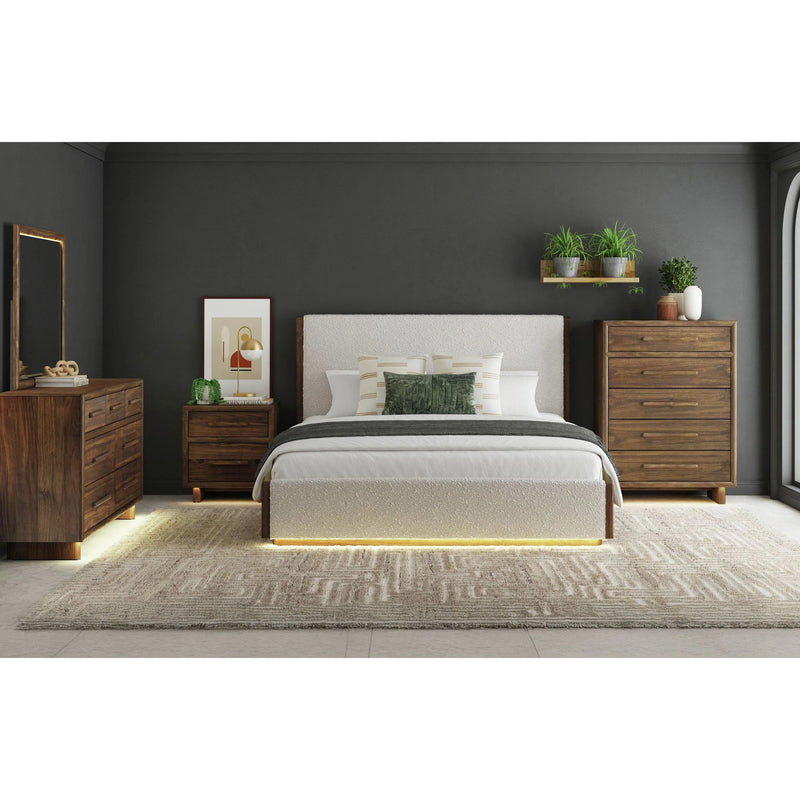 Brisbane UPH Bedroom Set with Boucle Beige and LED in Brown