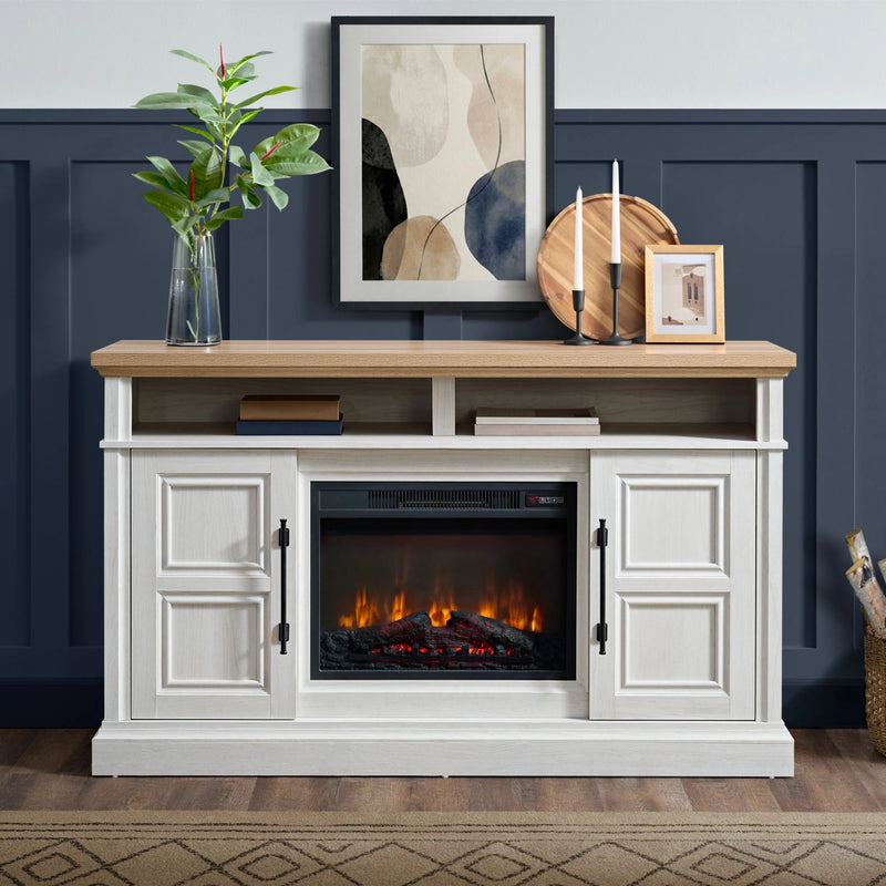 Villa Console with 23"" Fireplace Insert in White & Natural