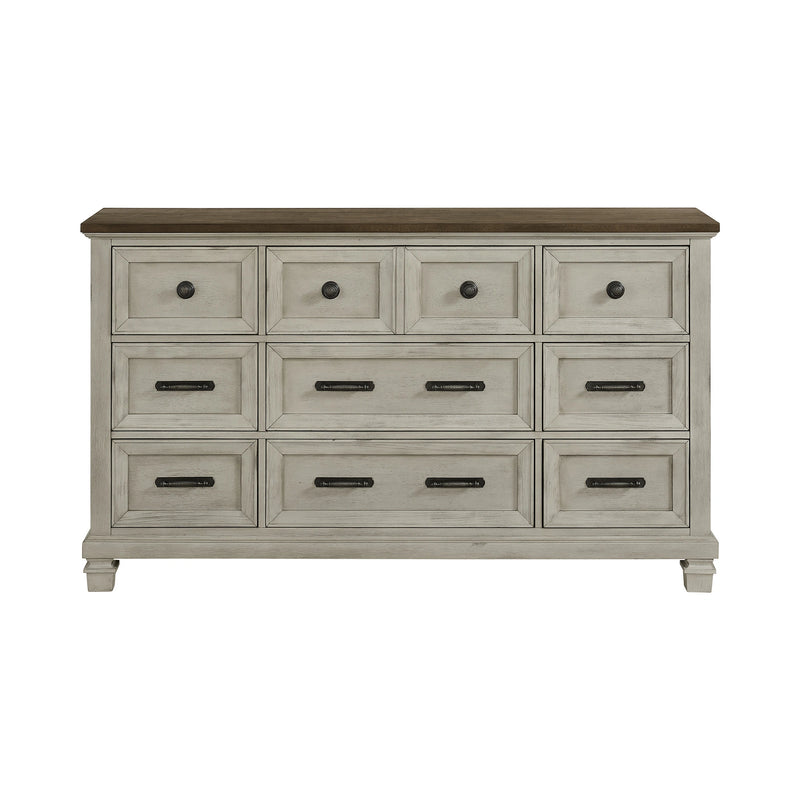 Farmington 9-Drawer Dresser in Medium Brown and Washed Stone