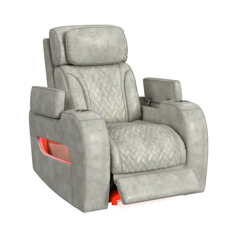 Prime Time P3 3PC Living Room Set with 7 Colors LED in Leather Gel Light Grey-Sofa, Loveseat & Recliner