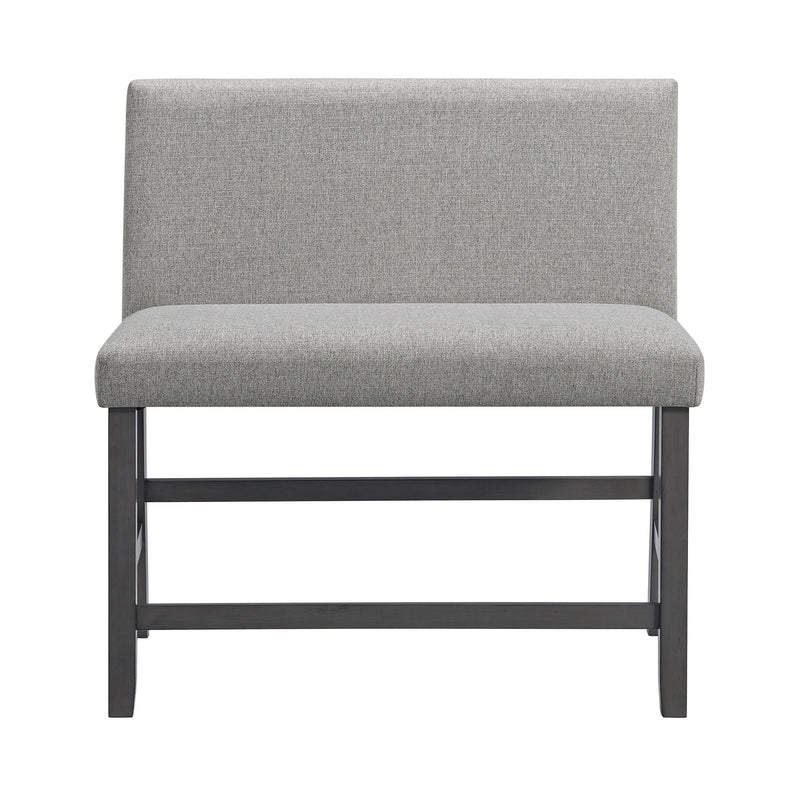 Seneca Counter Bench with Upholstered Back and Grey Fabric