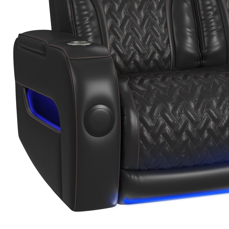 Prime Time P3 Living Room Set in Jett Black with Red Stitching