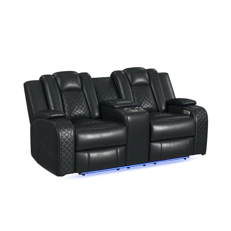 Carlo Power Motion Loveseat with Power Headrest, Console and LED