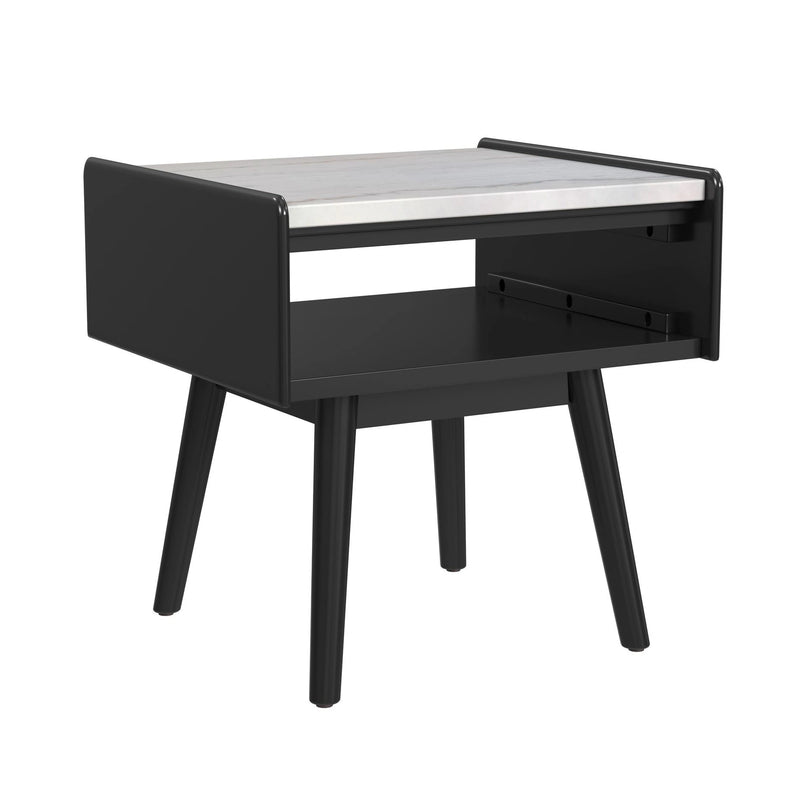 Lanette End Table with White Marble Top in Black