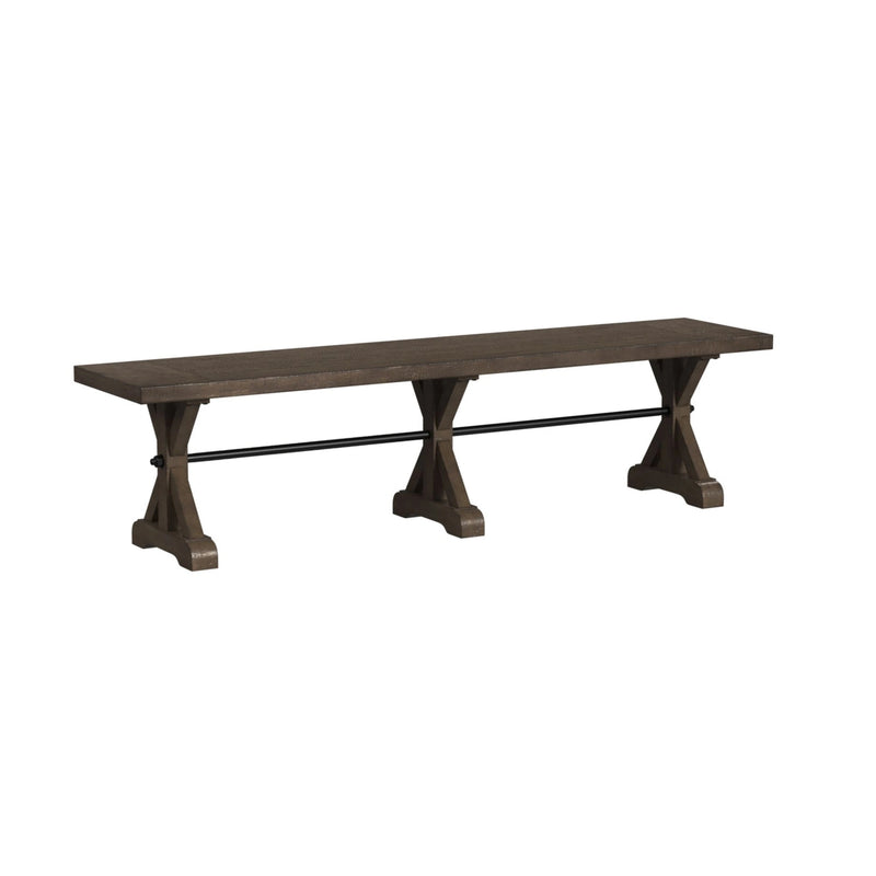 Yellowstone Dining Bench with Metal Bar cross in Medium Brown