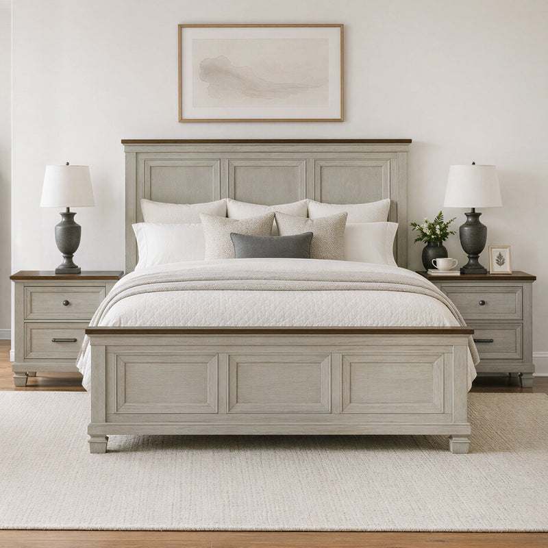 Farmington Bedroom Set in Medium Brown and Washed Stone